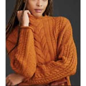 Anthropologie Pilcro Mock-Neck Cable-Knit Sweater Orange Size XL